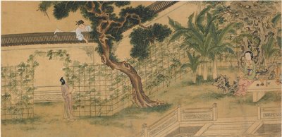Cena da peça Romance da Câmara Ocidental, de Wang Shifu, século XVI. de Qiu Ying