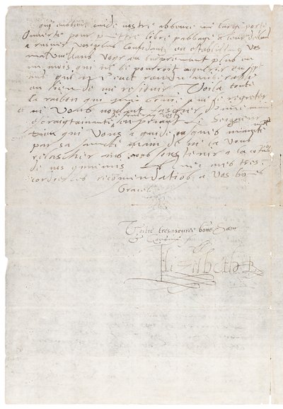 Carta em francês de Elizabeth I da Inglaterra a Henrique de Navarra, mais tarde Henrique IV da França, c.1585 de Queen Elizabeth I of England and