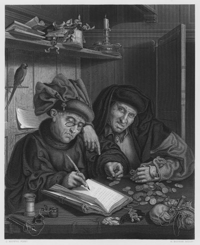 Os Misers, da foto da Coleção Real (gravura) de Quentin (after) Massys or Metsys