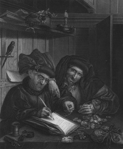 Os Agentes de Troca de Dinheiro (gravação) de Quentin (after) Massys or Metsys