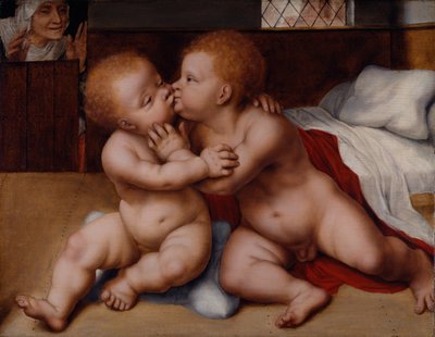 O Menino Cristo com o Menino São João Batista (óleo sobre madeira) de Quentin (workshop of) Massys or Metsys