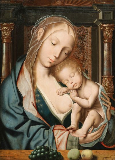 La Vierge aux raisins Virgem com um cacho de uvas, século XVI. de Quentin . Massys