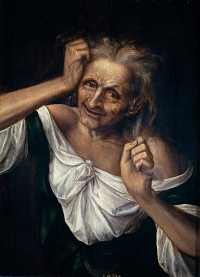 Mulher velha rasgando o cabelo de Quentin Massys or Metsys