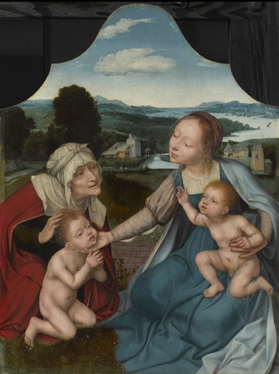 Virgem e Criança com os Santos Elizabeth e João Batista, c.1520-25 de Quentin Massys or Metsys