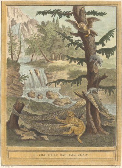 Le chat et le rat (O gato e o rato) de Quentin Pierre Chedel after Jean Baptiste Oudry