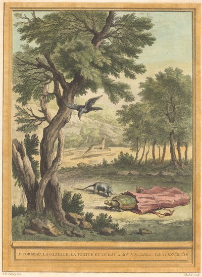O Corvo, a Gazela, a Tartaruga e o Rato (O Corvo, a Gazela, a Tartaruga e o Rato) de Quentin Pierre Chedel after Jean Baptiste Oudry