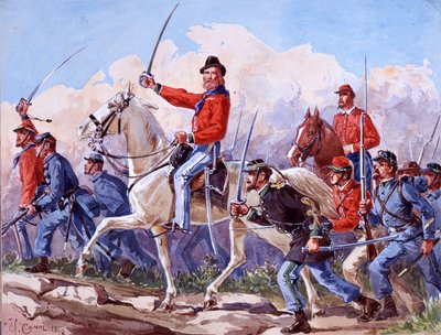 Risorgimento: as tropas de Giuseppe Garibaldi (1807-1882) marcham sobre Roma. Aguarela de Quinto Cenni 1892 de Quinto Cenni