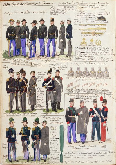 Uniformes e distintivos do governo provisório da Toscana por Quinto Cenni, placa de cor de Quinto Cenni