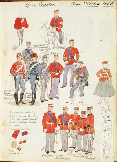 Uniformes do Corpo de Voluntários do Exército do Reino de Itália por Quinto Cenni, placa colorida de Quinto Cenni