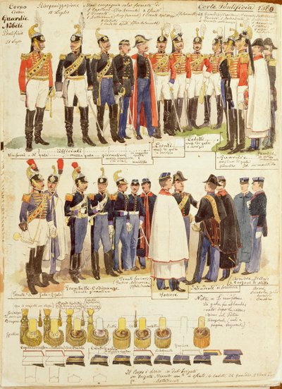 Uniformes dos Guardas Nobres Papais, placa colorida por Quinto Cenni de Quinto Cenni
