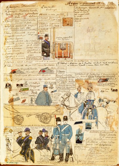Uniformes do exército do Reino da Sardenha, placa colorida por Quinto Cenni de Quinto Cenni