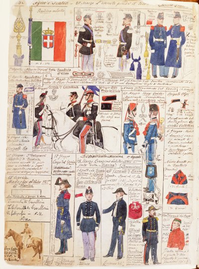 Uniformes do Risorgimento italiano, placa colorida por Quinto Cenni de Quinto Cenni
