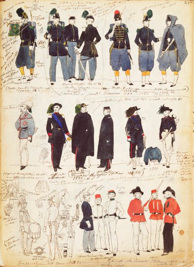 Vários uniformes italianos de uso comum entre 1847 e 1870 por Quinto Cenni, placa de cor de Quinto Cenni