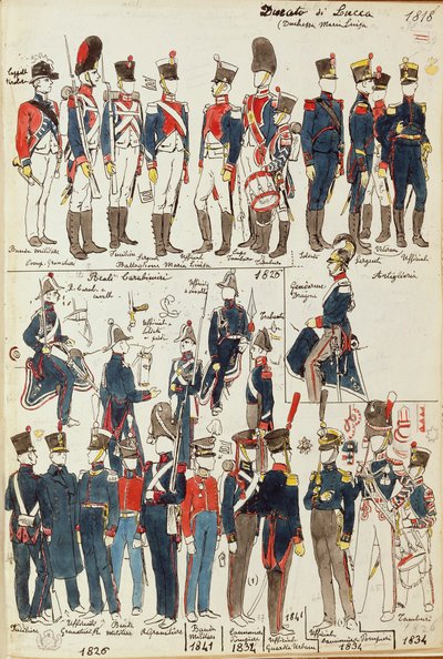 Vários uniformes do Ducado de Lucca de Quinto Cenni, placa de cor de Quinto Cenni