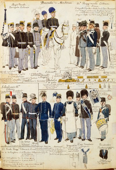 Vários uniformes do Duchy of Modena de Quinto Cenni, placa de cor de Quinto Cenni