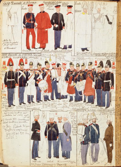 Vários uniformes do Ducado de Parma de Quinto Cenni, placa de cor de Quinto Cenni