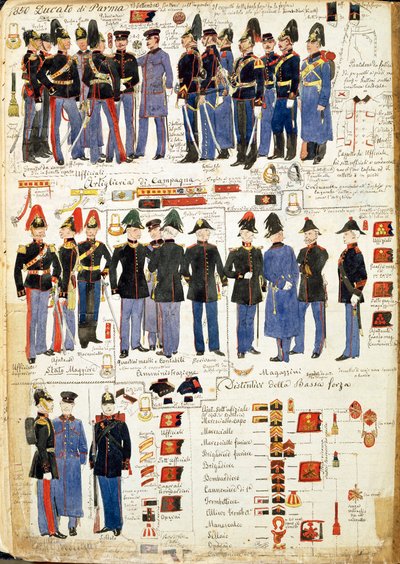 Vários uniformes do Ducado de Parma de Quinto Cenni, placa de cor de Quinto Cenni