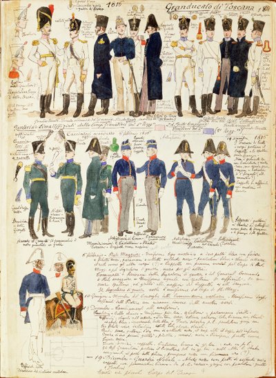 Vários uniformes do Grão-Ducado da Toscana por Quinto Cenni, placa de cor de Quinto Cenni