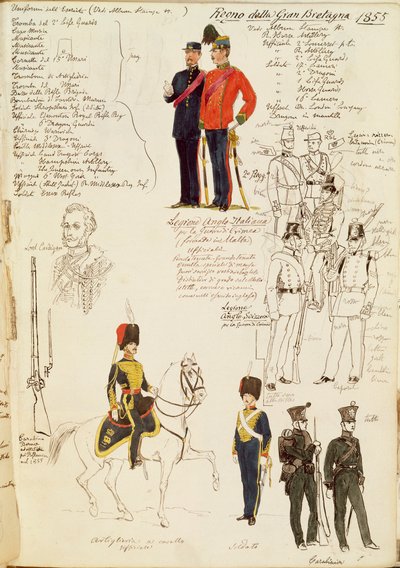 Vários uniformes do Reino da Grã-Bretanha, placa colorida por Quinto Cenni de Quinto Cenni