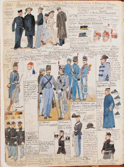 Vários uniformes do Reino de Itália por Quinto Cenni, placa de cor de Quinto Cenni