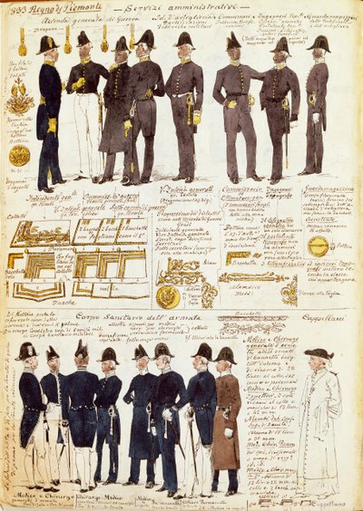 Vários uniformes do Reino da Sardenha, de Quinto Cenni, placa de cor de Quinto Cenni
