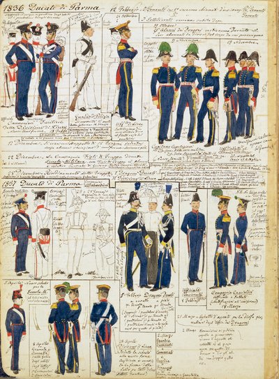 Vários uniformes do Ducado de Parma de Quinto Cenni