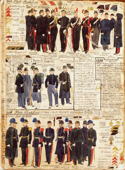 Vários uniformes dos Estados Pontifícios de Quinto Cenni