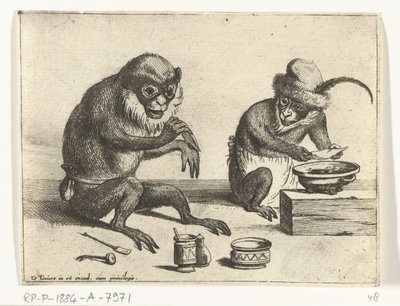 Um macaco faz uma bandagem Várias empresas da vida humana apresentadas por macacos (título da série) o jogo do macaco no mundo (título da série) de Quirin Boel