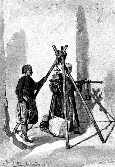 Pesagem dos blocos de pedra, Egito, 1880 de R. Brandamour