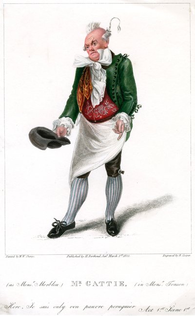 Sr. Gattie como Monsieur Morbleu em Monsieur Tonson, 1822. de R. Cooper