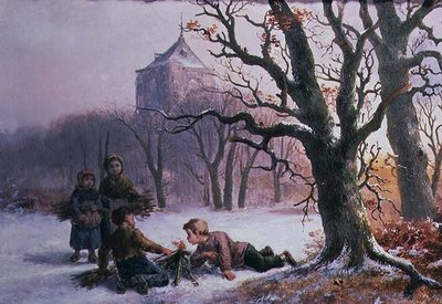 Crianças a brincar na neve de R. Favelle