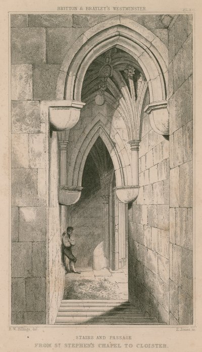 Escadas e passagem da capela de St Stephen para o claustro de R. W. Billings
