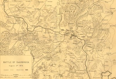 Mapa da Batalha de Saarbrücken, 2 de agosto de 1870, c1872. de R. Walker