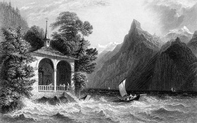 Diz Capela, Lago Uri, Suíça, 1836. de R. Wallis