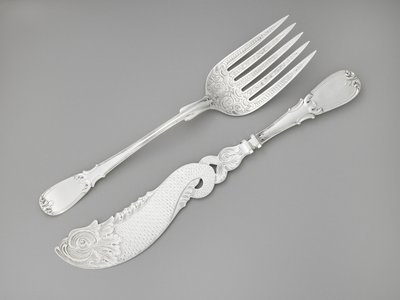 Garfo e faca de peixe, c. 1835-1845 (prata) de R. and W. Wilson