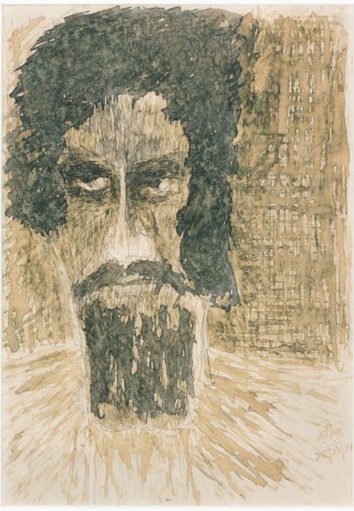 Uma cabeça (tinta no papel) de Rabindranath Tagore