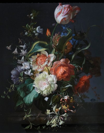 Flores num vaso de vidro com uma tulipa de Rachel Ruysch