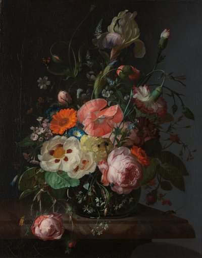 Natureza Morta com Flores em cima de uma mesa de mármore de Rachel Ruysch