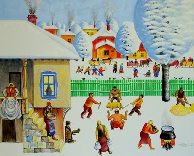 Em Árvore de Natal, 2006 (óleo sobre tela) de Radi Nedelchev