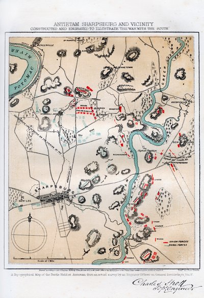 Mapa de Antietam, Sharpsburg e arredores, Maryland, 1862 1862-1867. de Rae Smith