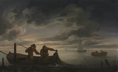 Uma cena do estuário com o pescador, segundo trimestre de 1600. de Rafel Govertsz. Camphuysen