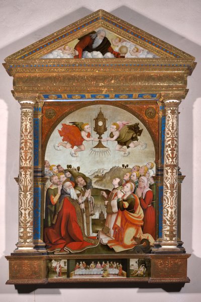 Retábulo da Adoração do Santíssimo Sacramento, na predela: A Última Ceia, São Sebastião e São Roque de Raffaele De (fl.1514 1573) Pancalino