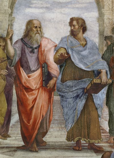 Aristóteles e Platão: detalhe da Escola de Atenas, 1510-11 detalhe afresco de 472 de Raffaello Sanzio Raphael