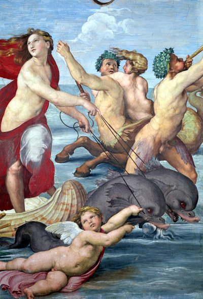 Galatea, detalhe, de, mermen, e, golfinhos, 1506, fresco, detalhe, de, 56473 de Raffaello Sanzio Raphael