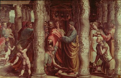A cura do homem coxo (desenho para a Capela Sistina) (PRÉ RESTAURAÇÃO) de Raffaello Sanzio Raphael