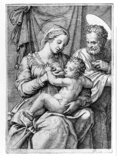 A Sagrada Família, gravada por Marcantonio Raimondi, c.1515 de Raffaello Sanzio Raphael