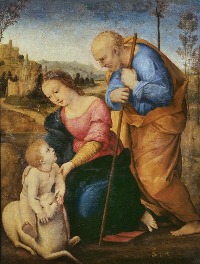 A Sagrada Família com um Cordeiro (óleo sobre madeira) de Raffaello Sanzio Raphael