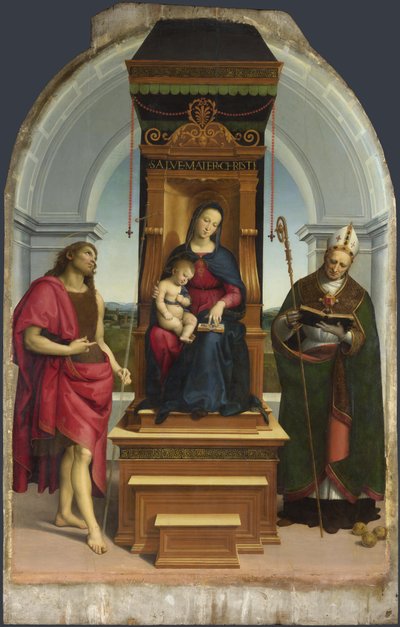 A Madona e o Menino com São João Batista e São Nicolau de Bari A Madona Ansidei, 1505 de Raffaello Sanzio Raphael