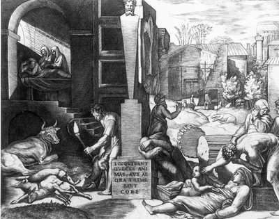 A Praga em Animais e Humanos de Raffaello Sanzio Raphael