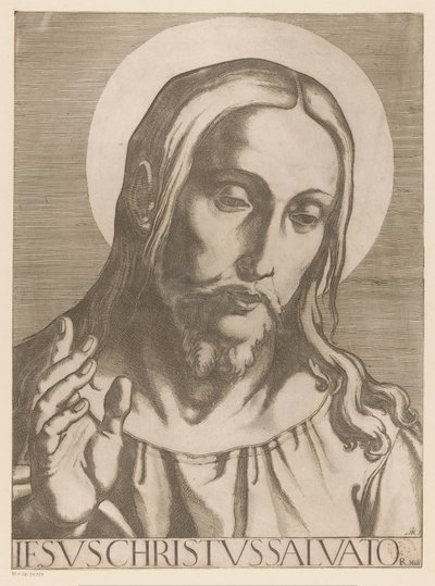 Cristo Jesus Cristo Salvator Mudi (título no objeto) Cristo, Maria en de twaalf apostelen (título da série) O Sagrado Colégio Apostólico (título da série) de Raffaello Schiaminossi